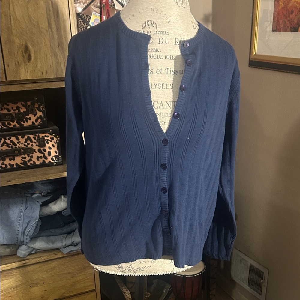 Talbots Deep Blue Knit Cardigan - Medium